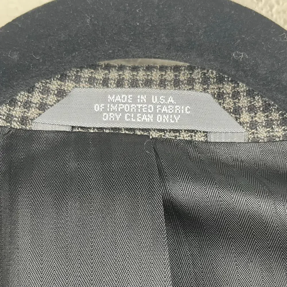 Vintage 80s 90s Haggar Black Tan Houndstooth Tweed Blazer Sport Coat 42L USA